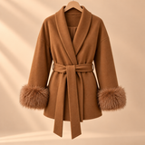 Celeste Wool-Blend Faux-Fur Cuff Wrap Coat