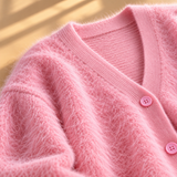 Imogen Brushed-Knit V-Neck Button Cardigan