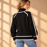 Thea Piped-Trim Raglan Roll-Neck Jumper