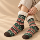 Thea Fair Isle Fleece-Cuff Crew Socks