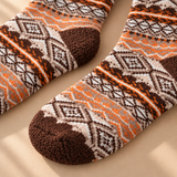 Thea Fair Isle Fleece-Cuff Crew Socks
