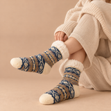 Thea Fair Isle Fleece-Cuff Crew Socks