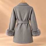 Celeste Wool-Blend Faux-Fur Cuff Wrap Coat
