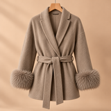 Celeste Wool-Blend Faux-Fur Cuff Wrap Coat
