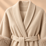 Celeste Wool-Blend Faux-Fur Cuff Wrap Coat