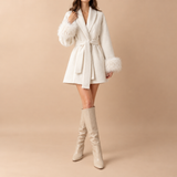 Celeste Wool-Blend Faux-Fur Cuff Wrap Coat