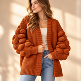 Fenella Bobble-Sleeve Open-Front Cardigan
