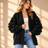 Fenella Bobble-Sleeve Open-Front Cardigan