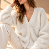 Imogen Brushed-Knit V-Neck Button Cardigan