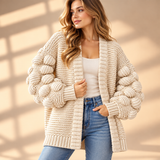 Fenella Bobble-Sleeve Open-Front Cardigan