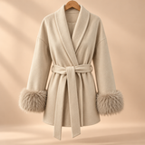 Celeste Wool-Blend Faux-Fur Cuff Wrap Coat